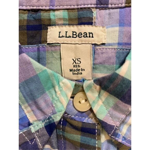 L.L. Bean Madras Blue Plaid Patchwork Long Sleeve Button Up Top | Size XS - Picture 3 of 4